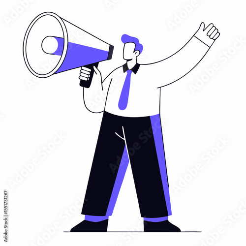 Businessman holding megaphone while promoting outbound marketing concept  