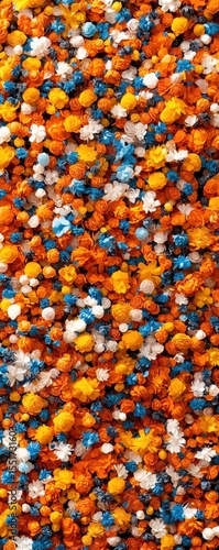 Vibrant Colorful Floral Decoration with Bright Orange Blue White Tones