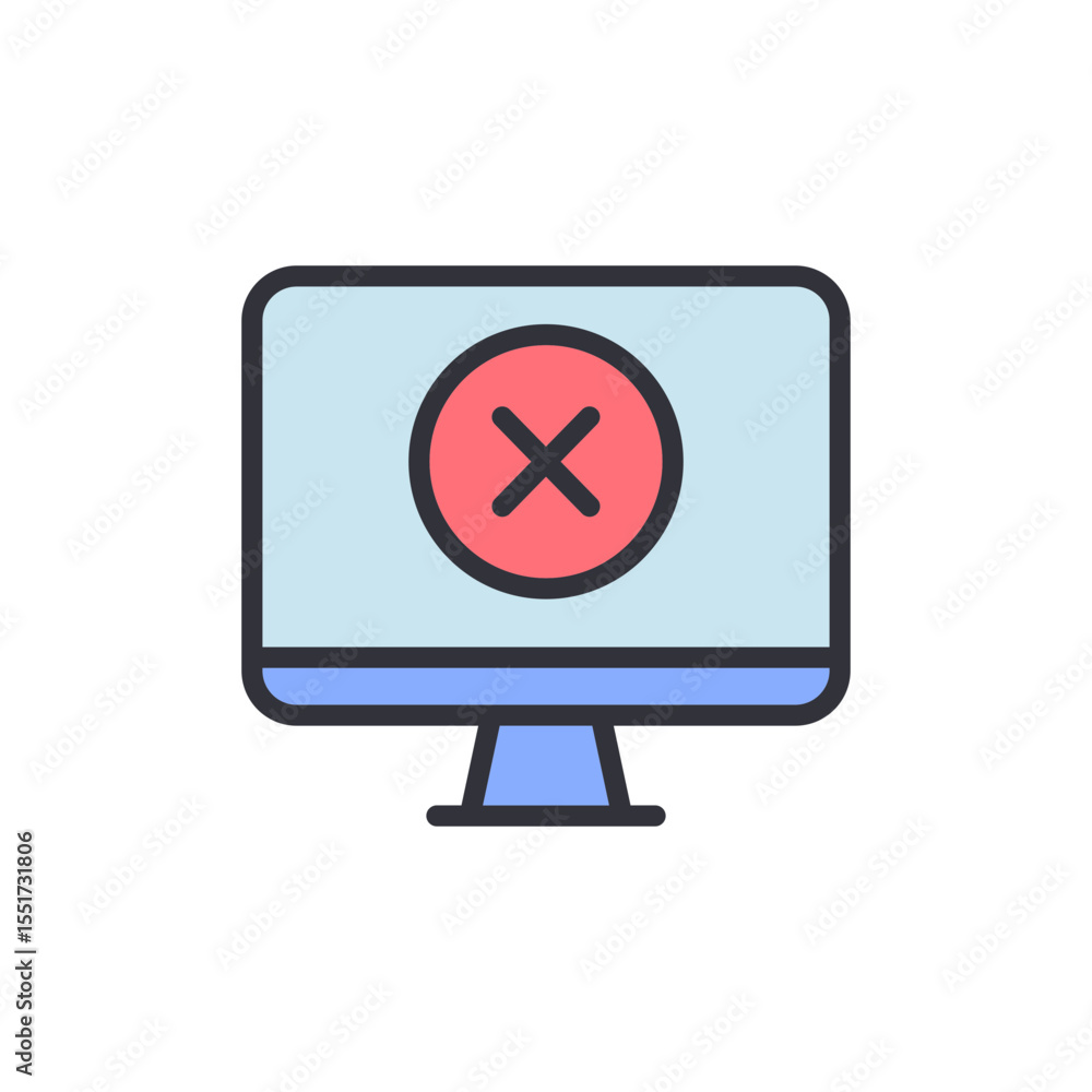 Computer Display With Red Cross Symbol Represents An Error Message Computer Display With Red Cross Symbol Represents An Error Message