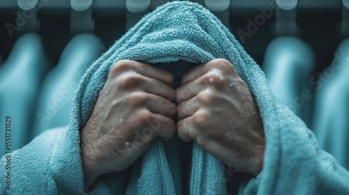 A powerful image capturing the hands of a person tightly gripping a towel, symbolizing concealed emotions and introspection, evoking feelings of anxiety and vulnerability.