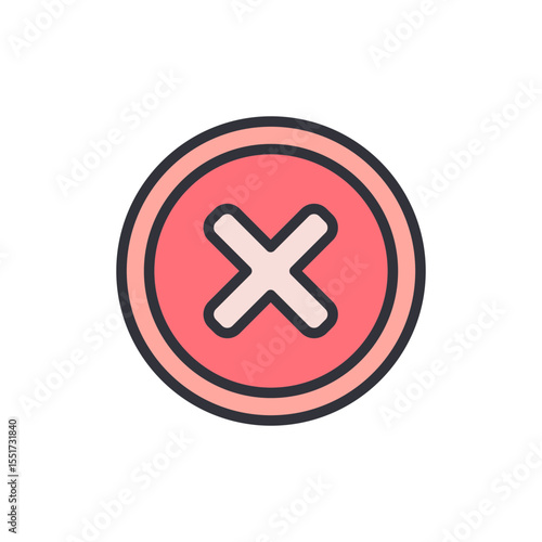 Circular Cross Mark Icon With Outline On Transparent Background