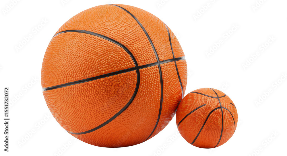 Fototapeta premium Illustration of Two Orange Basketball Balls Different Sizes On Transparent