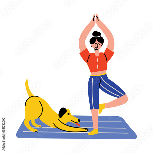 A flat style illustration showing a yoga companion 
