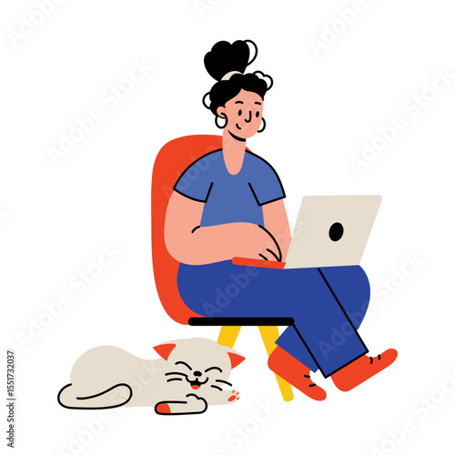 A flat style illustration showing pet companion 
