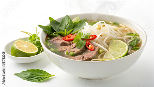 fresh and authentic pho food on white background