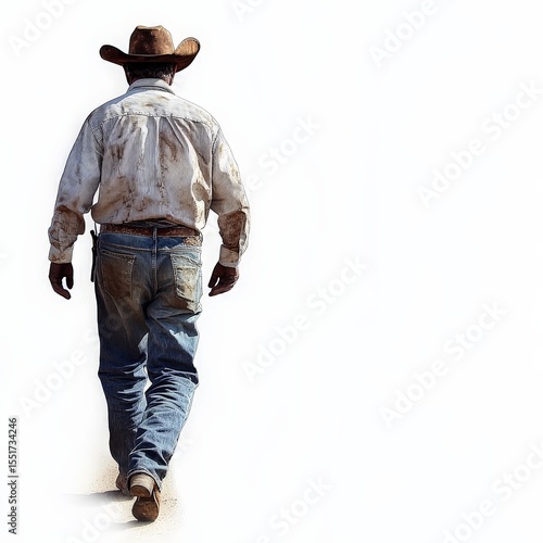 Cowboy Walking Away from Camera in Open Space