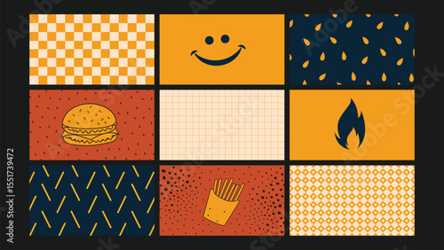 Fast food icon set background Set