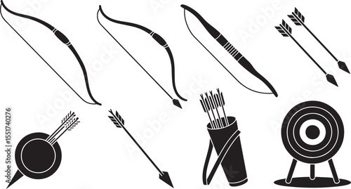 Black silhouette archery equipment and target arrow quiver