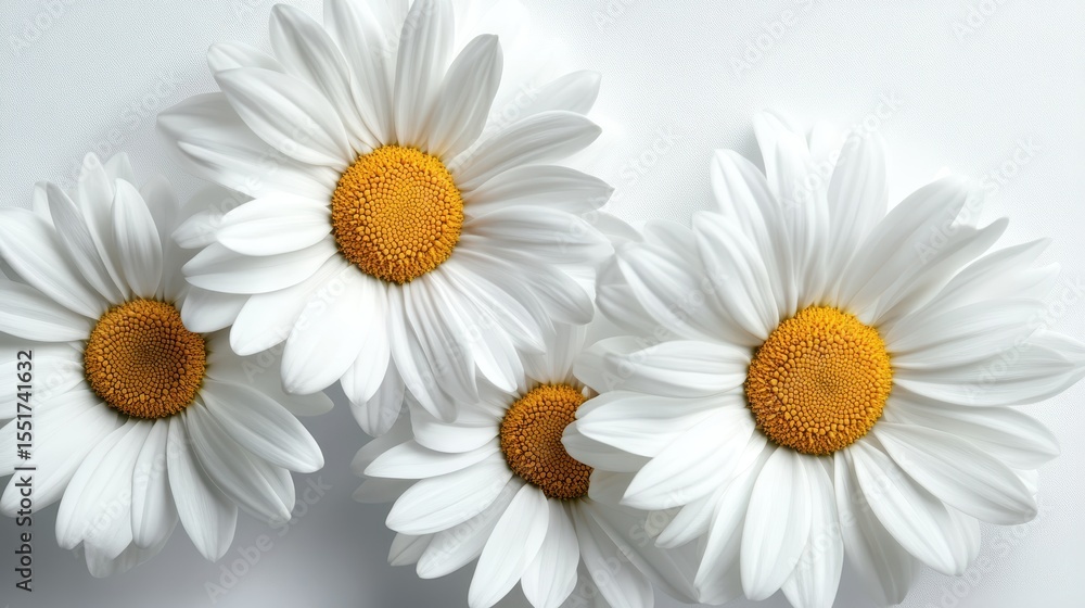 Fototapeta premium A stunning arrangement of white daisies with vibrant yellow centers, bringing a touch of nature's beauty and freshness to any space, perfect for decoration or inspiration.