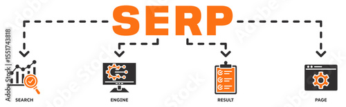 SERP banner web icon vector illustration concept with icon of search, engine, result, page