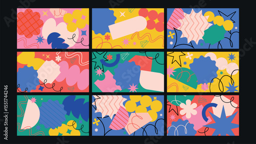 Abstract Memphis-style shape background Set