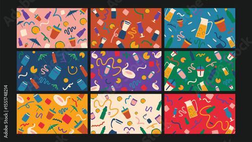 Vibrant fruit mosaic background Set