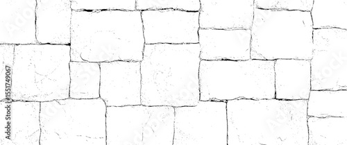 Vector old black and white light embossed stones wall