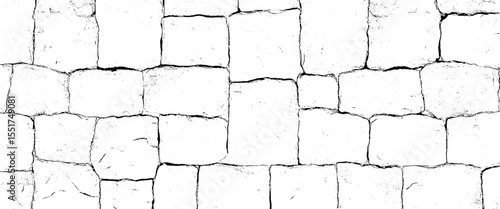 Vector old black and white light embossed stones wall