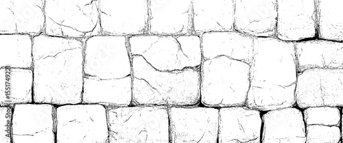 Vector old black and white light embossed stones wall