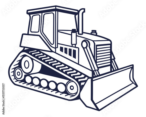 Line Art Illustration of a Heavy Duty Bulldozer Construction Vehicle