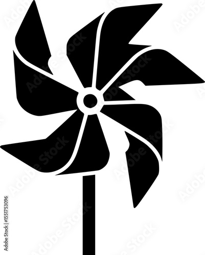 Silhouette of a classic black pinwheel toy with six simple blades
