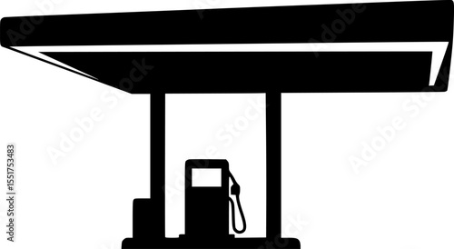 Silhouette of a gas station with an extended roof for coverage vector illustration
