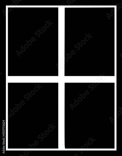 Simple black silhouette of a four pane window with a unique perspective vector illustration
