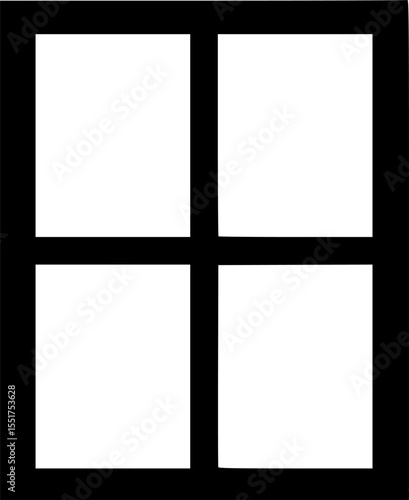 Simple black silhouette of a four pane window with a unique perspective vector illustration
