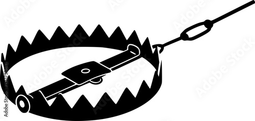 Stylized black silhouette of a bear trap or animal snare on white vector illustration
