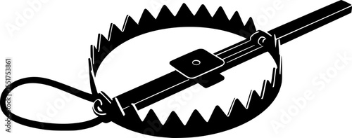 Stylized black silhouette of a bear trap or animal snare on white vector illustration
