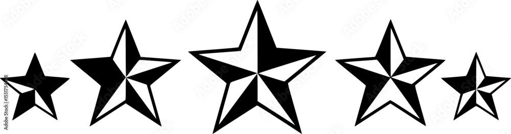 Fototapeta premium Three four pointed stars with a sleek and modern black and white design vector illustration 