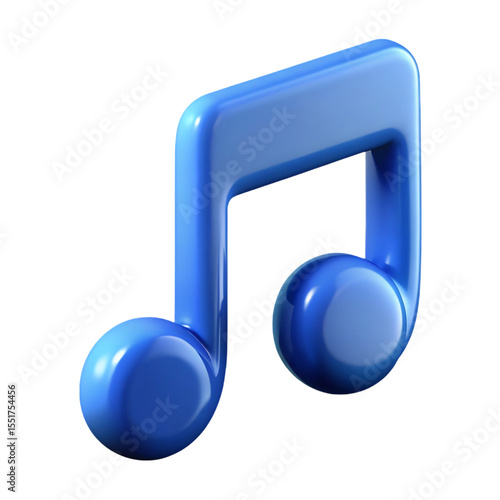 Glossy blue musical note icon on black background isolated digital illustration