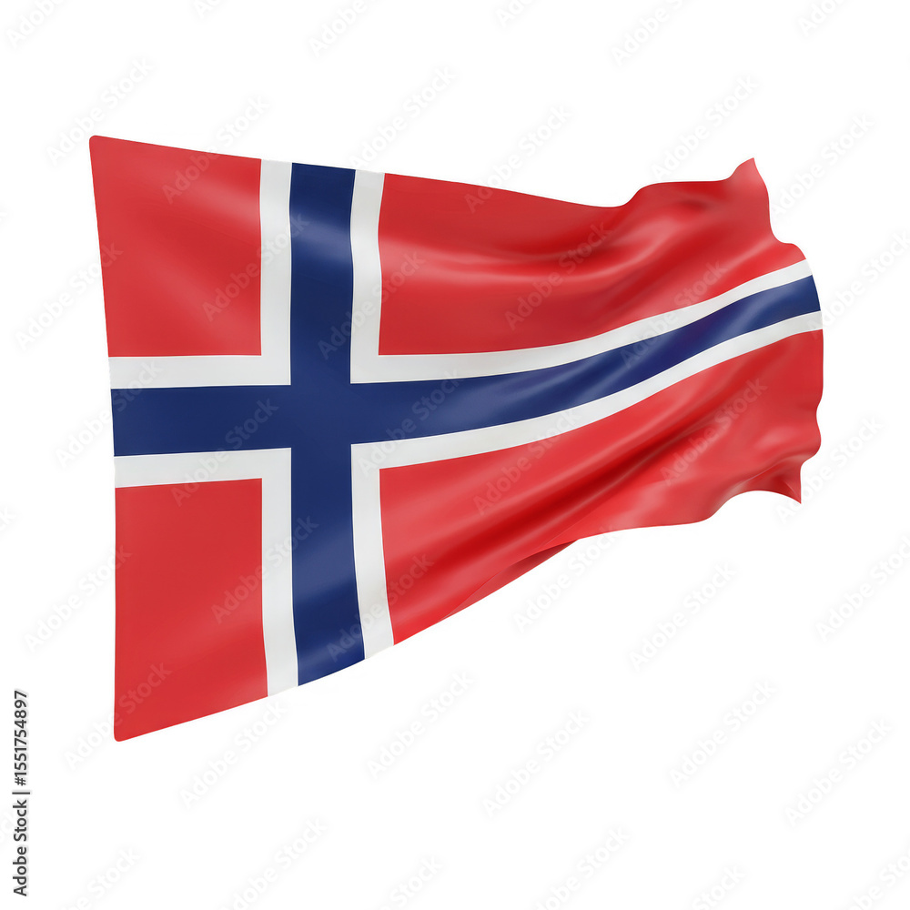 Fototapeta premium Isolated 3D Render of Norwegian Flag Waving with Patriotic Symbolism