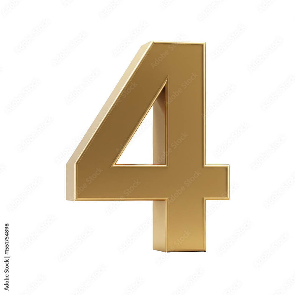 Obraz premium Isolated 3D Render of Glossy Golden Number Four on Transparent Background