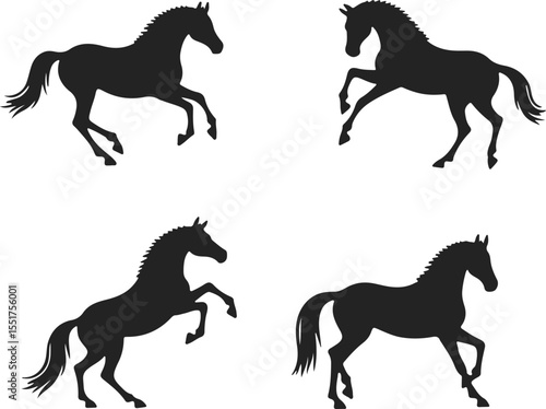 Horse Silhouette Set Standing and Running Horse Vector Icons