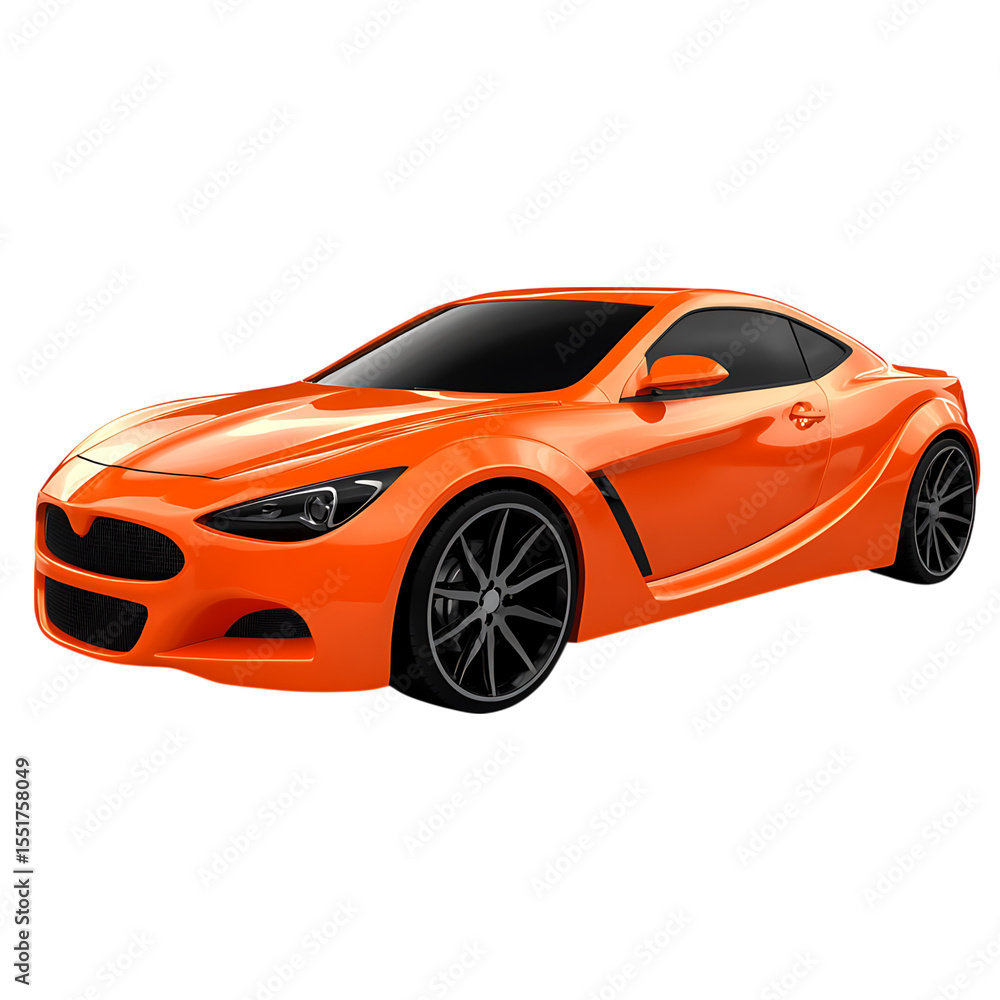 Obraz premium Sports coupe in vibrant orange, 3D render on transparent PNG.
