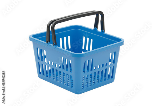Isolated Blue Plastic Shopping Basket with Handles Transparent Background