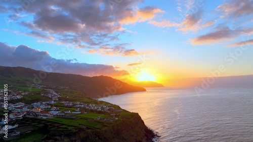 Sunset over the coastline shore - Atlantic Ocean in Azores island - San Miguel 