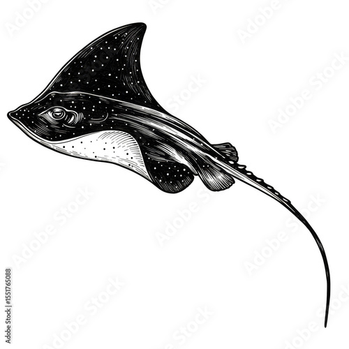 black and white stingray swimming clip art preview
