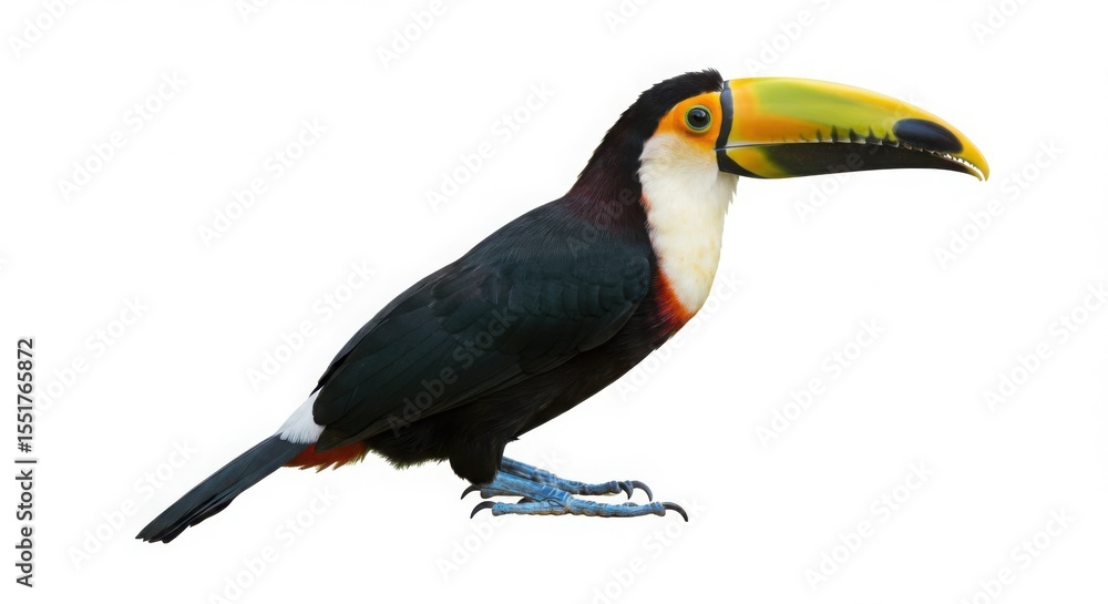 Naklejka premium Toucan bird isolated on white background. Tropical bird with colorful beak. Wildlife animal for design element.