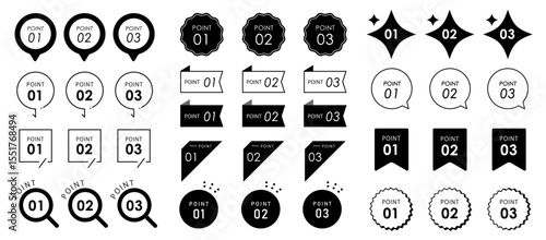 シンプルで使いやすいモノクロのポイント・POINT用見出しデザインセット(あしらい シンプル 飾り 装飾 ベクター 編集可能)