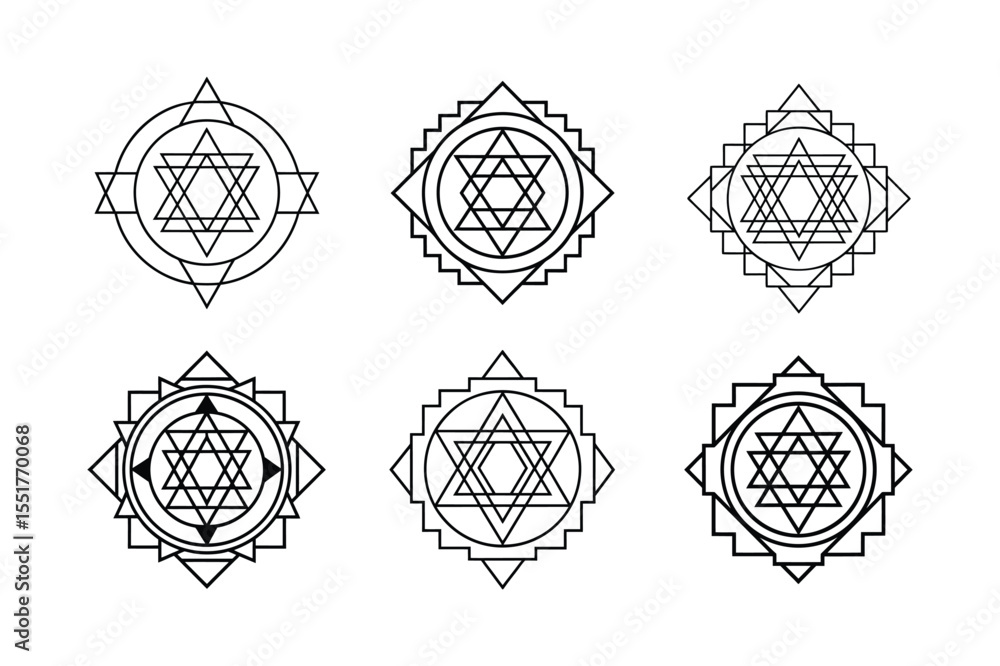Fototapeta premium Sri yantra mandala vector illustration set