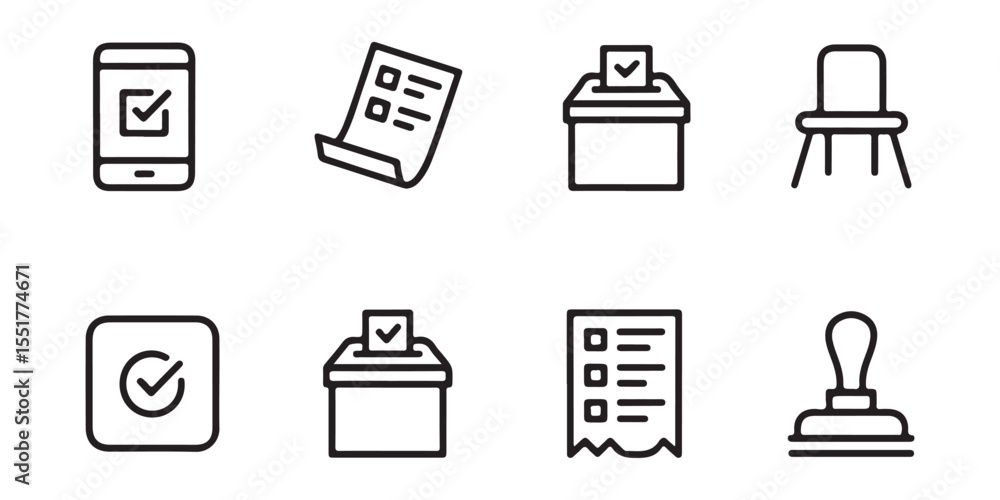 Essential Voting Icons Ballot Box, Checklist, and Mobile Voting App Essential Voting Icons Ballot Box, Checklist, and Mobile Voting App