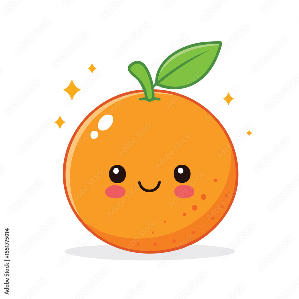 Fototapeta premium Vector of Cute Clementine with Bold Black Outline Happy Expression No Gradients Clean Style