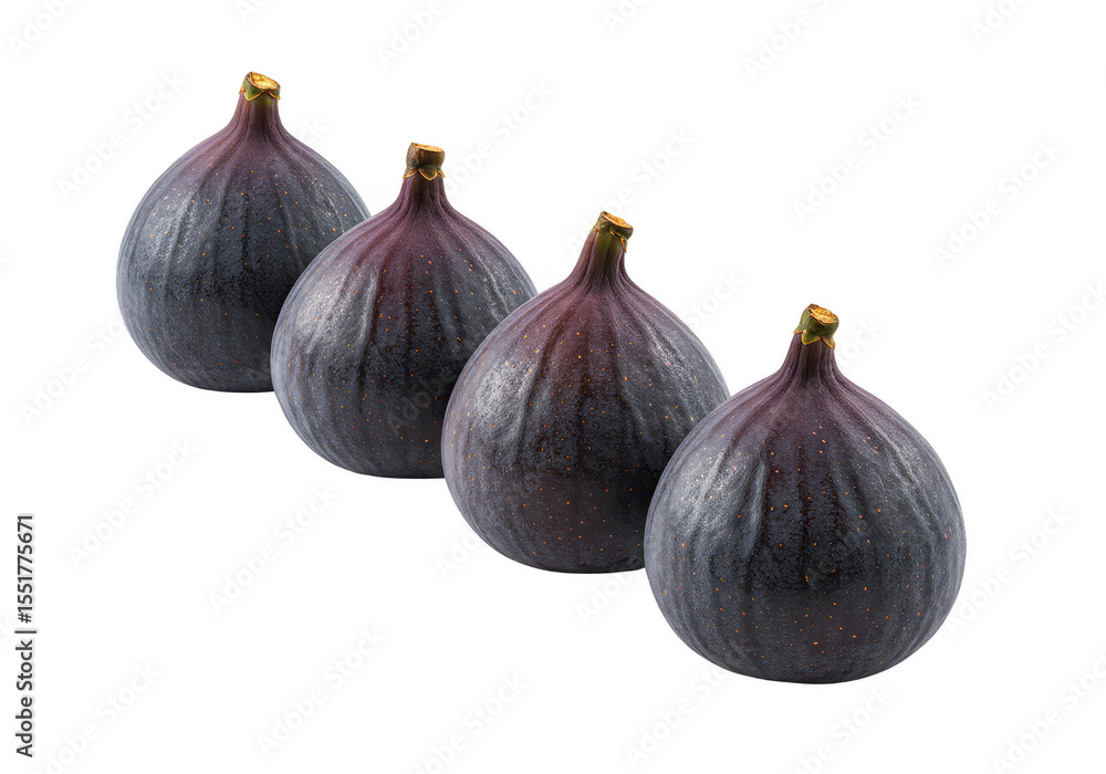 Obraz premium Isolated Row of Four Fresh Figs on Transparent Background
