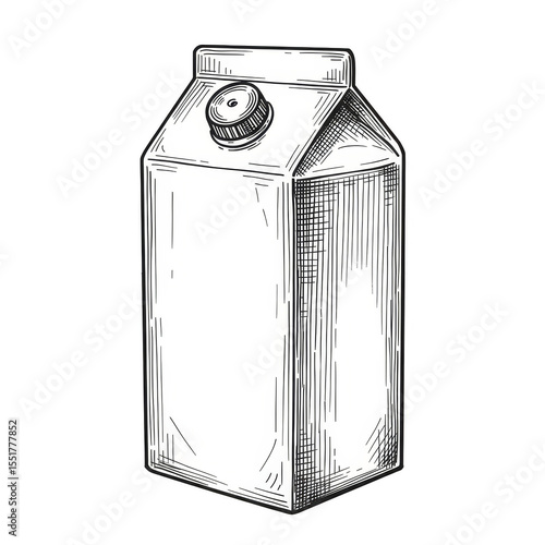 Isolated Illustration of White Milk Carton Beverage Packaging Product