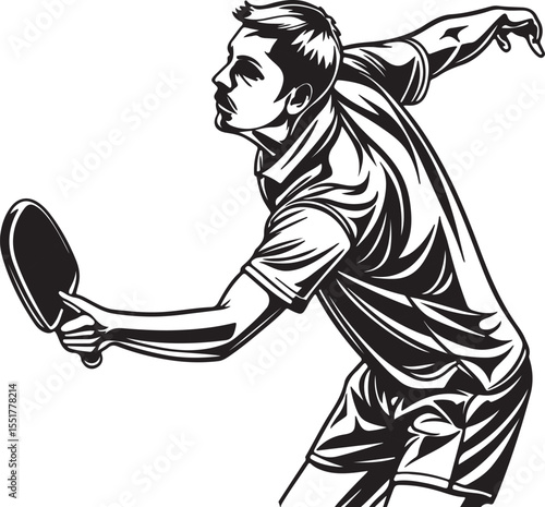 Table tennis player illustration in dynamic action pose with racket. Perfect for sports, competition, training, and fitness projects. Ideal for logos, posters, and graphic design.