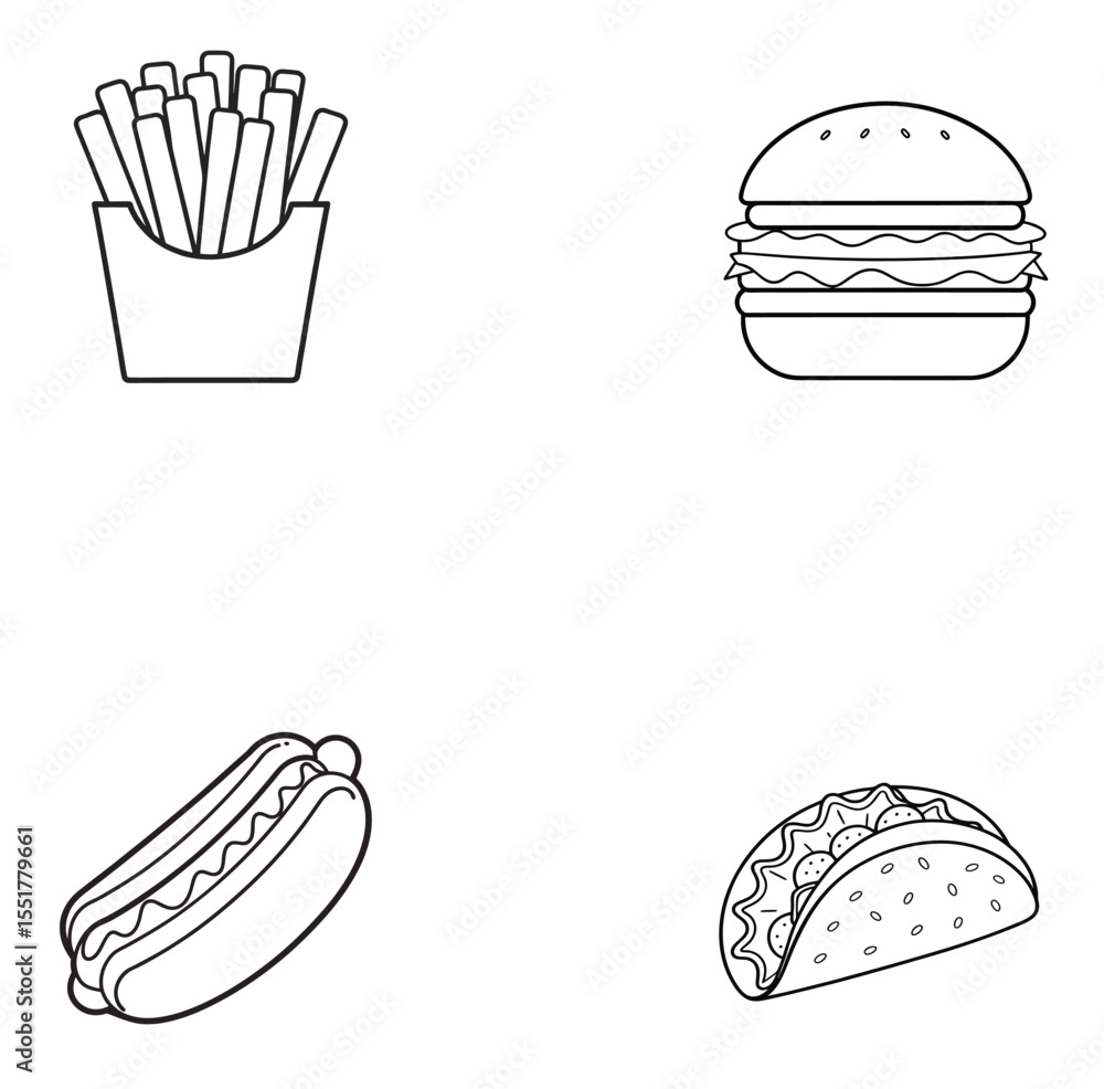 Fast food set outline icon Fast food set outline icon