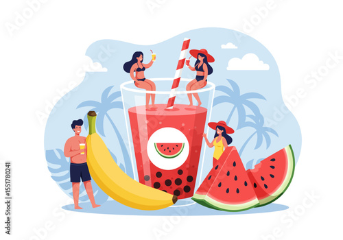 Vector illustration of fresh watermelon juice suitable for summer enjoyment