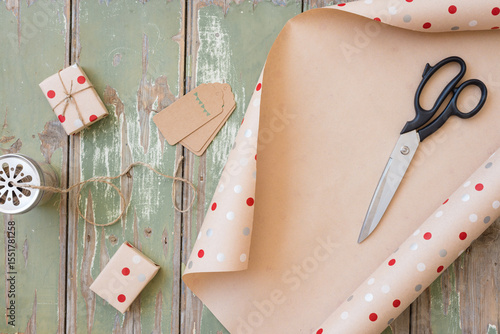 christmas wrap with string and tags