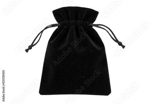 Isolated Transparent Background Image of Elegant Black Velvet Pouch Bag