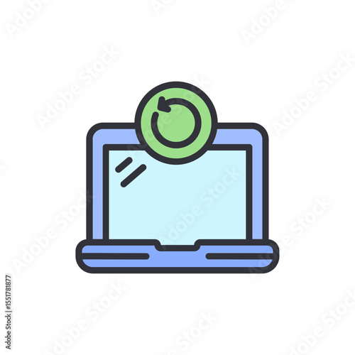 Laptop Computer With Refresh Symbol Indicating Update Or Loading