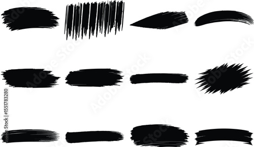 Black ink paint brush strokes collection textured grunge art elements vector hand drawn smear shapes abstract design