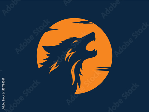 A stylized silhouette of a wolf howling at the moon on a dark blue background. Perfect for wildlife drawings, tattoos, or fantasy illustrations.
